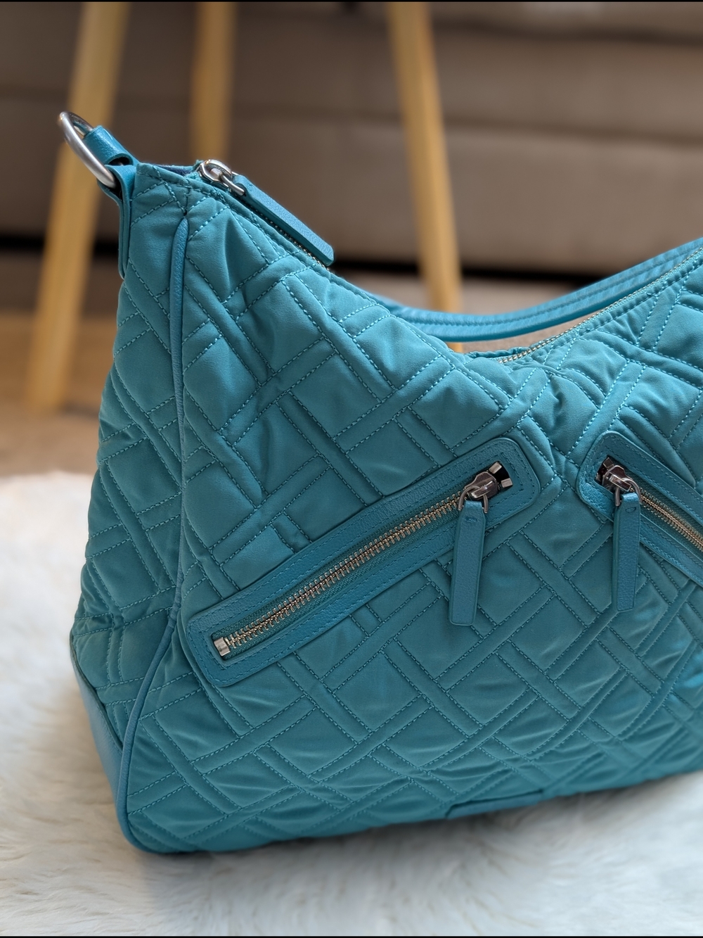 Vera Bradley Vivian Hobo Bag Turquoise Quilted Handbag Shoulder Bag - Picture 2 of 12
